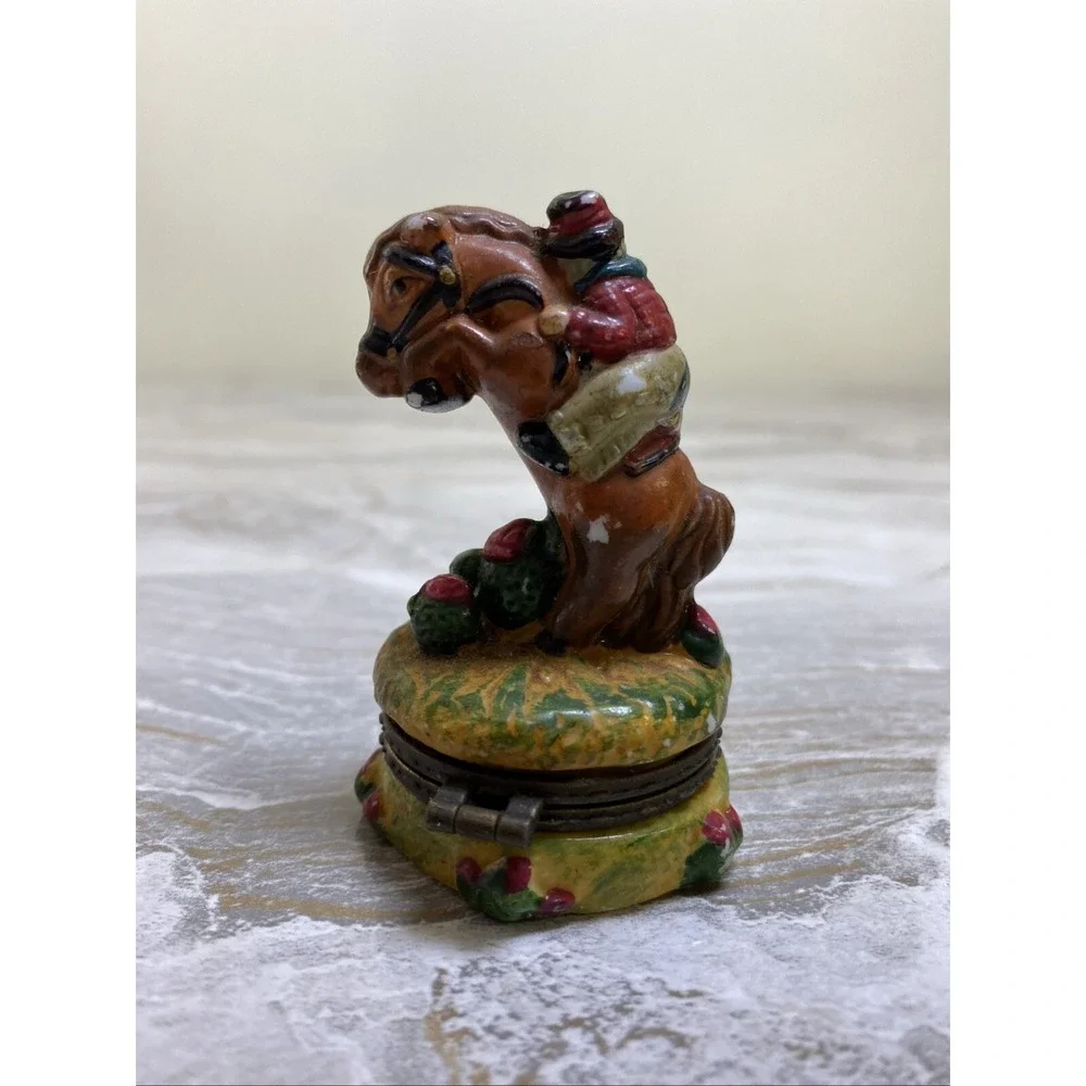 Cowboy on Horse Porcelain Trinket Box Western Decor Collectible